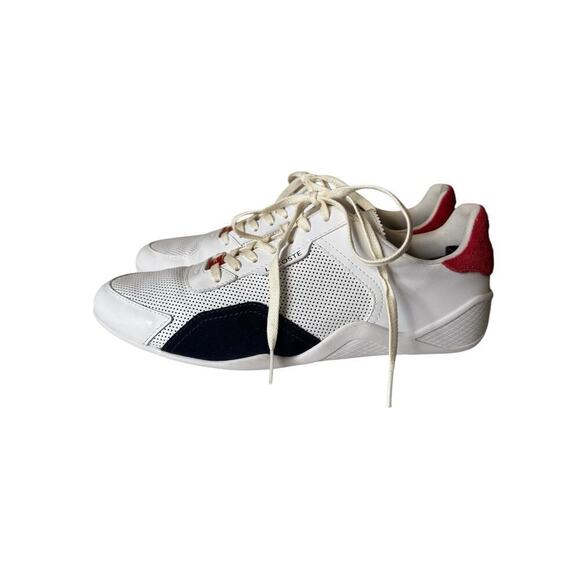 LACOSTE Mens Hapona Leather and Synthetic Tennis Shoes White/Navy/Red Size 9 - Picture 7 of 10